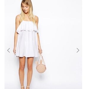 ASOS Petite White Ruffle Popover Tiered Tent Mini LWD Little White Dress SZ 8P